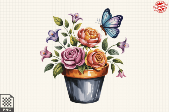 Download Butterfly and Potted Flowers Clipart PNG - Potted Collection