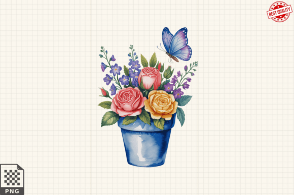 Download Butterfly and Potted Flowers Clipart PNG - Potted Collection