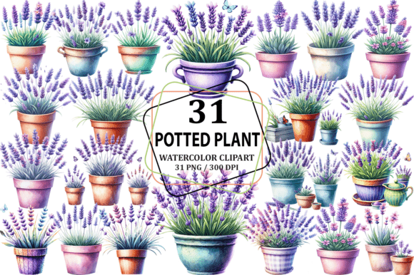 Download Watercolor Lavender Potted Plant Clipart - Potted Collection