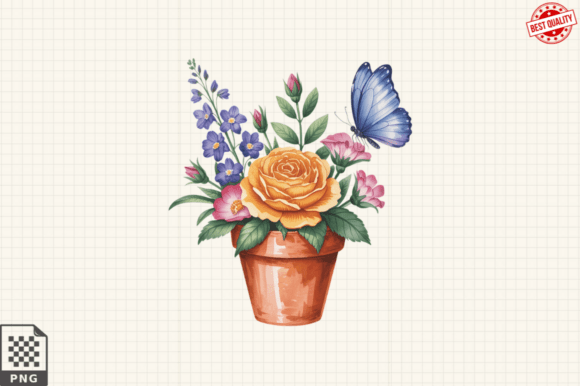Download Butterfly and Potted Flowers Clipart PNG - Potted Collection