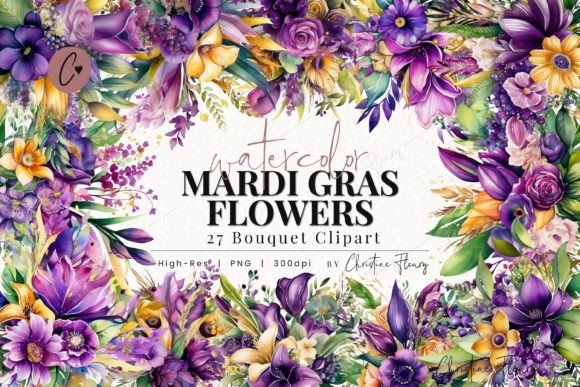 Download Watercolor Mardi Gras Flower Bouquet PNG - Flower bouquet Collection