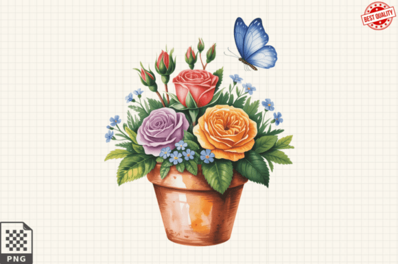 Download Butterfly and Potted Flowers Clipart PNG - Potted Collection