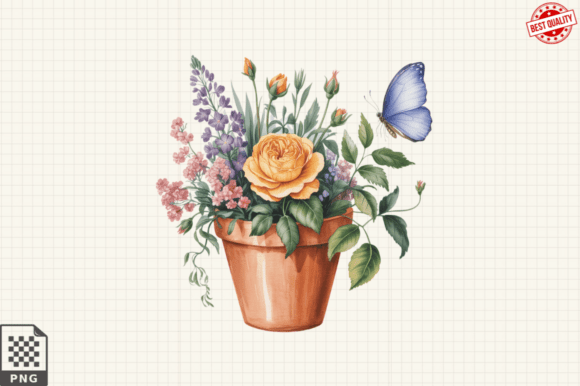Download Butterfly and Potted Flowers Clipart PNG - Potted Collection