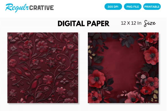 Download Burgundy Floral Digital Paper - Premium Resources