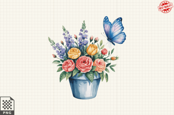 Download Butterfly and Potted Flowers Clipart PNG - Potted Collection