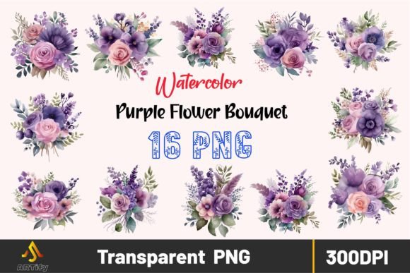 Download Watercolor Purple Flower Bouquet Clipart - Flower bouquet Collection