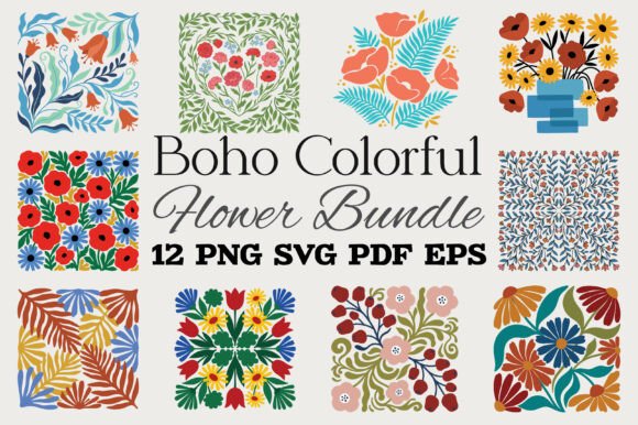 Download Boho Colorful Flower Bundle SVG PNG - Flower bundle Collection