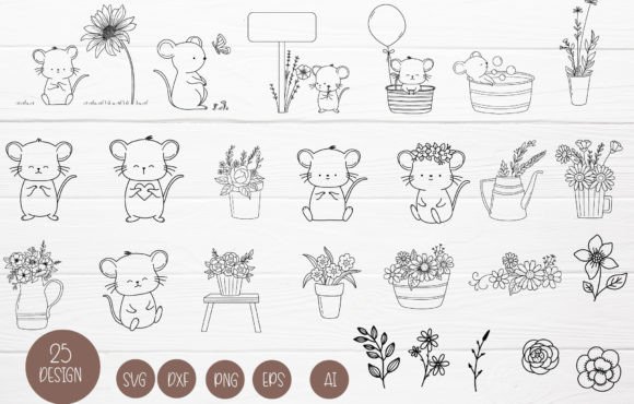 Download Mouse Cartoon Flower Bundle SVG Cut File - Flower bundle Collection