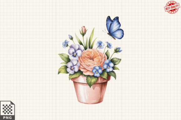 Download Butterfly and Potted Flowers Clipart PNG - Potted Collection