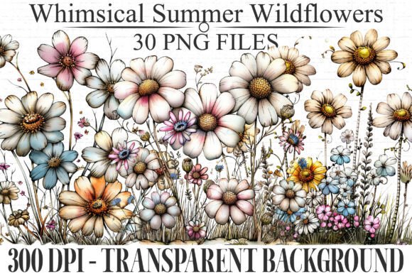 Download Whimsical Summer Wildflowers Clipart - Wildflowers Collection
