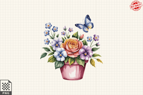 Download Butterfly and Potted Flowers Clipart PNG - Potted Collection