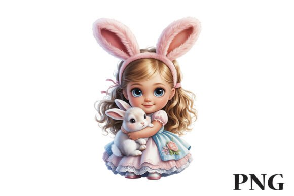 Download Cute Bunny Girl with Rabbit Clipart PNG - Cute bunny Collection