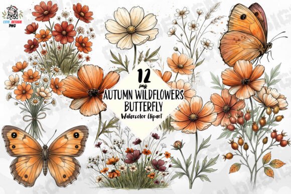 Download Autumn Wildflowers Butterfly PNG - Wildflowers Collection