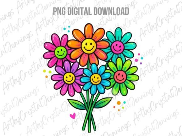 Download Retro Happy Face Flower Bouquet PNG - Flower bouquet Collection